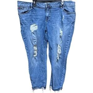 Slink Ripped Jeans Womens Plus Size 22 Blue Curvy Cropped Distressed Raw Hem